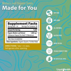 LIQUIDHEALTH USDA Organic Mullein Leaf Extract Drops for Lungs – Herbal Cleansin