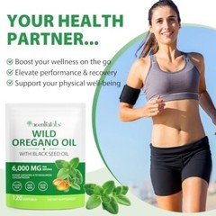 Oil of Oregano Softgels 6000mg + Black Seed Oil 120 Caps 6000mg Carvacrol Immune