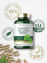 Ginkgo Biloba 6000 Mg Supports Healthy Brain Function Mental Alertness, 200 Caps