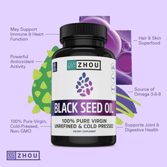 ZHOU Black Seed Oil Capsules – Black Cumin Seed Oil Cold Pressed, Nigella Sativa
