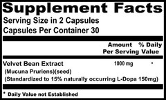 Mucuna Pruriens Extract 1000mg L-DOPA lowers stress, reduces anxiety,30 Capsules
