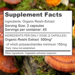 Reishi Mushroom Extract 500mg Pure Organic Strong Capsules (Ganoderma Lucidum)