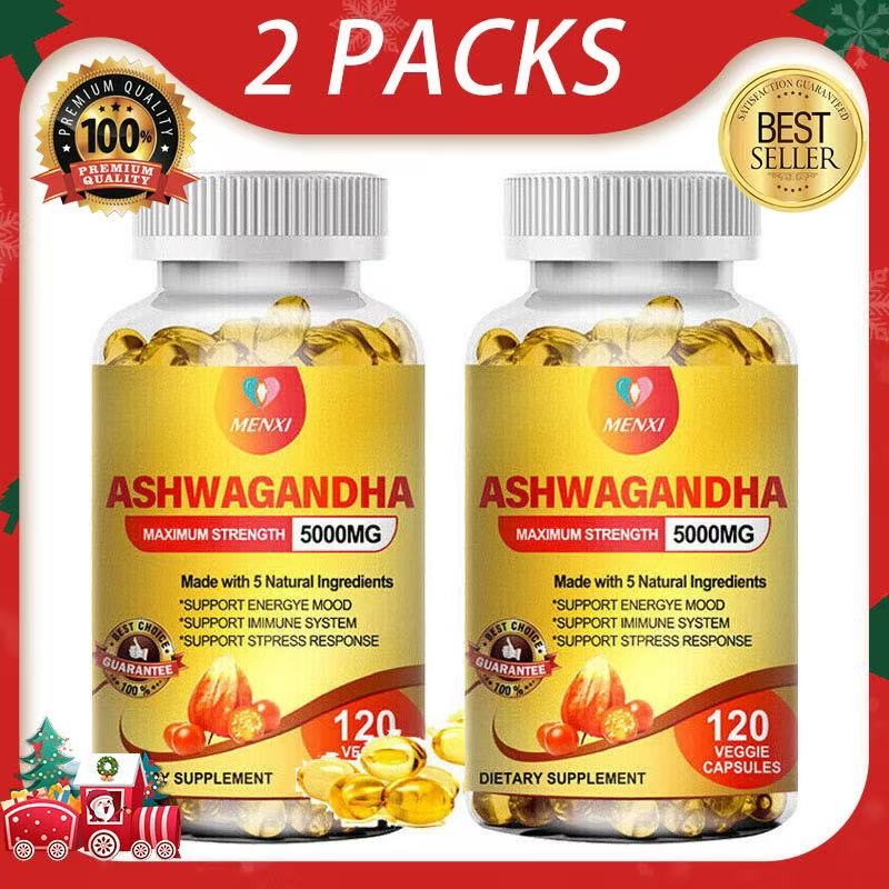 2 Packs Organic Ashwagandha Capsules 5000mg,STRESS FATIGUE ANXIETY RELIEF