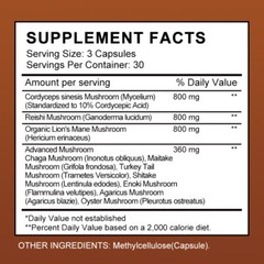 Mushroom Complex Supplement, Lions Mane, Reishi, Shiitake, Immune 60 Capsules