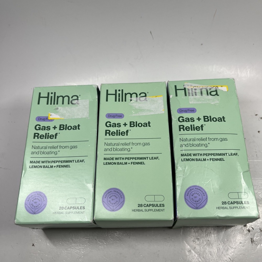 (3x) Hilma Natural Gas & Bloating Relief Herbal Supplement 28 Caps Ea Exp 05/26