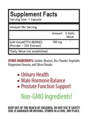 Prostate support formula – SAW PALMETTO 500 EXTRACT – saw palmetto complex -3B