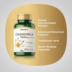Chamomile Capsules | 1100mg | 200 Pills | Plant Extract | by Piping Rock