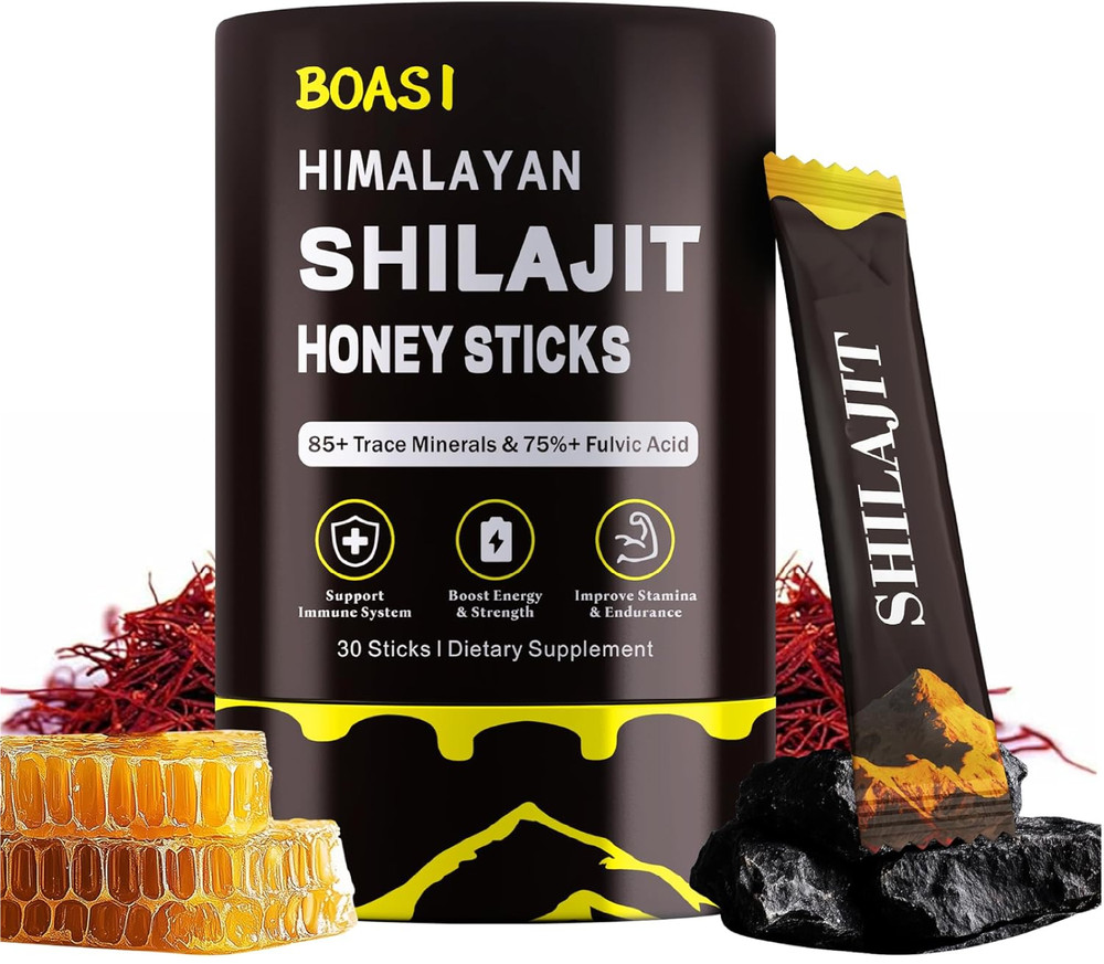 Shilajit Honey Sticks with Organic Saffron,85+Trace Minerals,75%+ Fulvic Acid,En