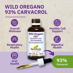 New Roots | Wild Oregano Oil Drops, C93 | 93% Carvacrol 1 Fl Oz (Pack of 1)