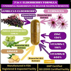 7 in 1 Elderberry with Zinc Echinacea, Vitamin C & D Ginger & Amla 90 Capsules