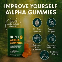 True Alpha 10-in-1 Shilajit Gummies 4000mg Energy Immune 60ct Men