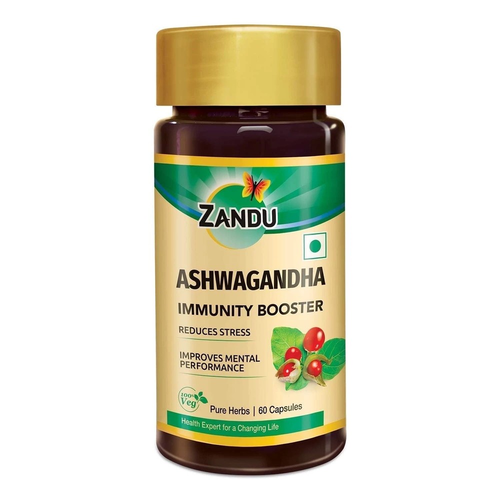 Zandu Ashwagandha 60 Veg Caps | Stress Relief, Immunity, Stamina Boost a626