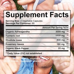Ashwagandh High Strength 3000MG Contains 5 Natural Ingredients 30/60/120Capsules