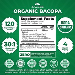USDA Organic Bacopa 30:1 Extract, 50% Bacosides, 120 Vegan Capsules, 4 Month …