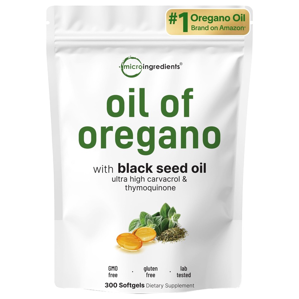 Micro Ingredients Oil of Oregano Softgels, 300 Count | 2 in 1 with Black Seed