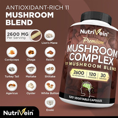 Nutrivein Mushroom Supplement 2600mg – 90 Capsules – 11 Blend Lions Mane Reishi