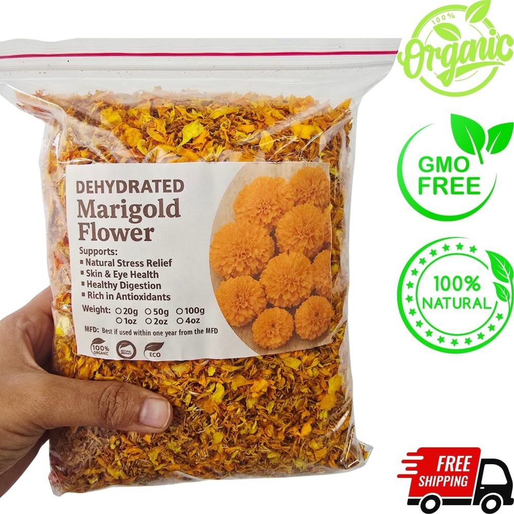 Marigold Flowers Petals, Dried Wild Crafted African (Tagetes erecta) Organic Tea