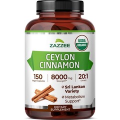Zazzee USDA Organic Ceylon Cinnamon 20:1 Extract, 150 150 Count (Pack of 1)