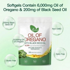 Oil of Oregano with Black Seed Oil Softgels 6200mg,High Carvacrol & Thymoquinone