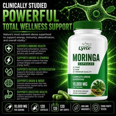 Organic Moringa Powder Capsules – 10000mg of Pure Nutrient – 120 Capsules 🌿