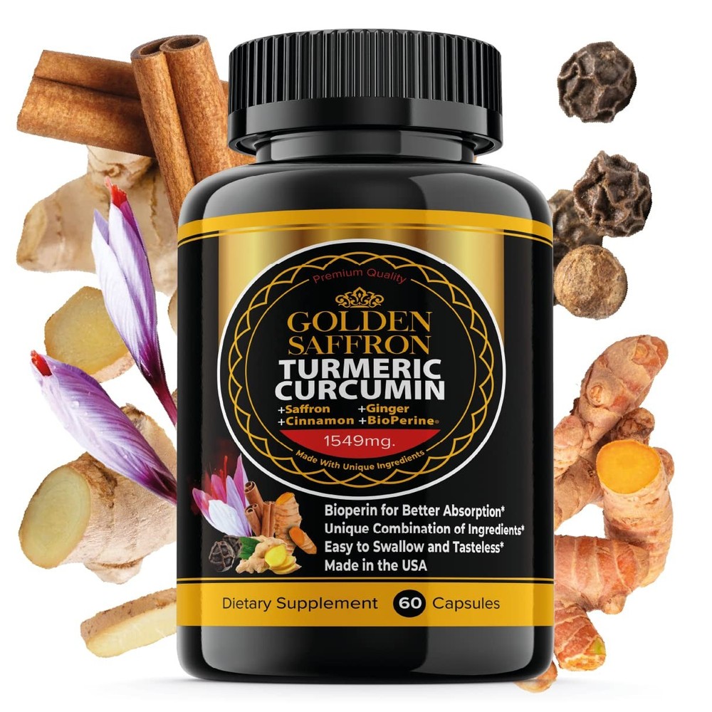 GOLDEN SAFFRON Turmeric Curcumin Supplement with 60 Count (Pack of 1)