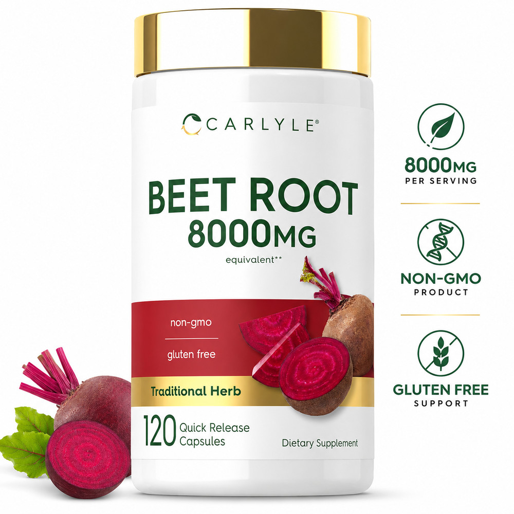 USDA Organic Extra Strength Beet Root 20:1 Extract 8000 mg Strength 120 Capsules