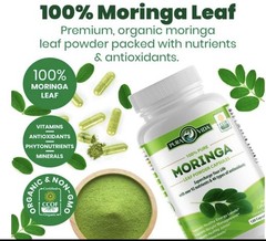 Moringa Capsules By Pura Vida | 120 Organic 100% Pure Leaf Powder Capsules 500mg