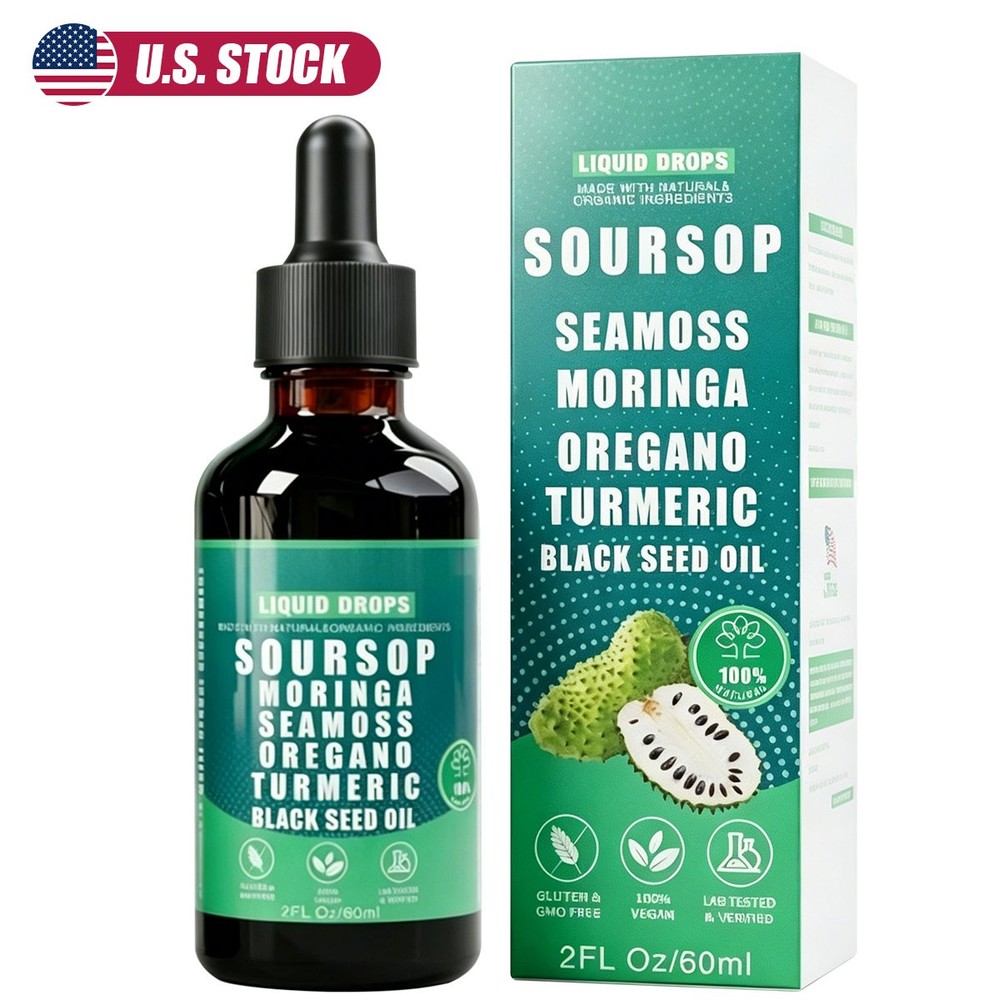 Soursop Pure Liquid Drops 10 in 1 with Sea Moss, Moringa, Turmeric, Black Seed