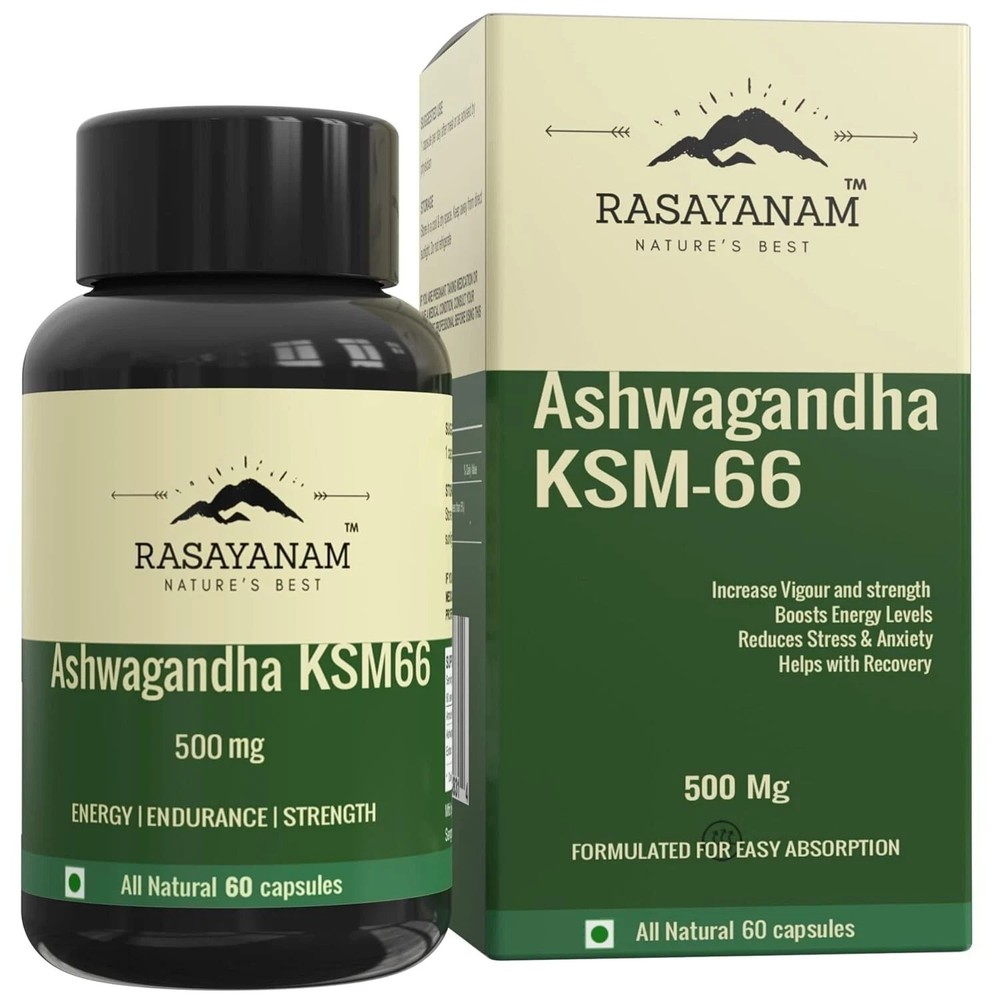 Rasayanam Ashwagandha KSM-66 (500mg) Capsule Energy Endurance Strength (60 Caps)