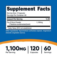 Nutricost PAU D’Arco Inner Bark 1100mg, 120 Vegetarian Capsules (60 Serv)