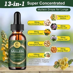 3X Mullein Leaf Extract Organic Lung Cleanse Drops for Lung Health Natural 2 OZ