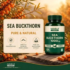 2 Pack Nutrabud Organics Sea Buckthorn Berry Powder 1000mg 120 Veg Tabs Omega 7
