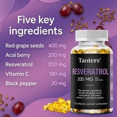 Resveratrol 200mg-Cellular Protection Antioxidant,Vibrant&Young Skin,30-120 Caps