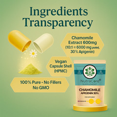 Chamomile Extract Capsules 6000mg-(30% Apigenin)-Sleep Aid & Mood-180Caps