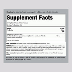 Saw Palmetto 450 mg, 250 Quick Release Capsules
