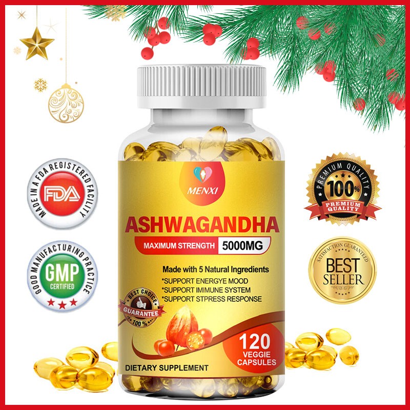 ASHWAGANDHA 5000MG CAPSULES HIGH STRENGTH STRESS FATIGUE ANXIETY RELIEF 120Pills