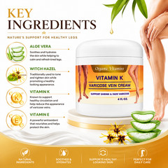 Vitamin K Cream Spider Varicose Veins Scars Rosacea Capillaries Dark Circles 4OZ