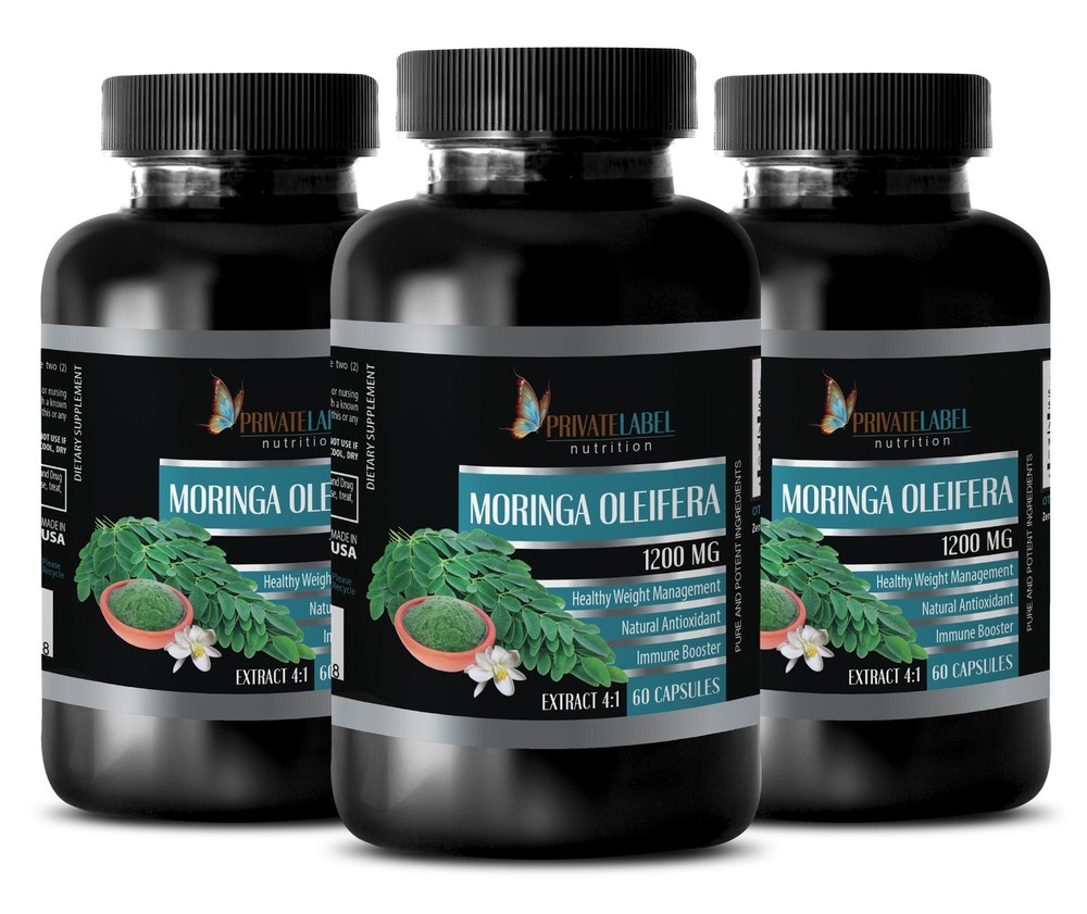 100% Pure Organic Moringa Oleifera Extract 1200mg Weight Loss 3 B, 180 Capsules