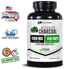 Activated Charcoal 1200mg from Organic Coconut Shells, 150 Vegan Capsules