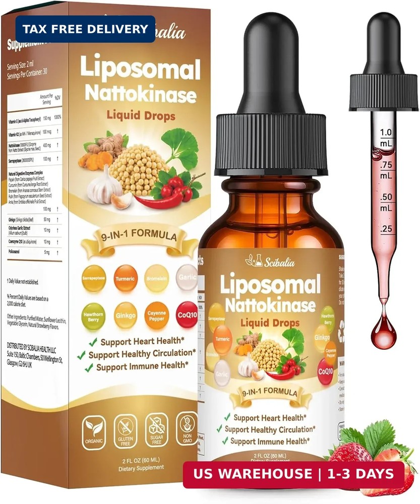 Nattokinase 10800 FU Supplement Liquid Drops, Ultimate 9-in-1 Natto -kinase Serr