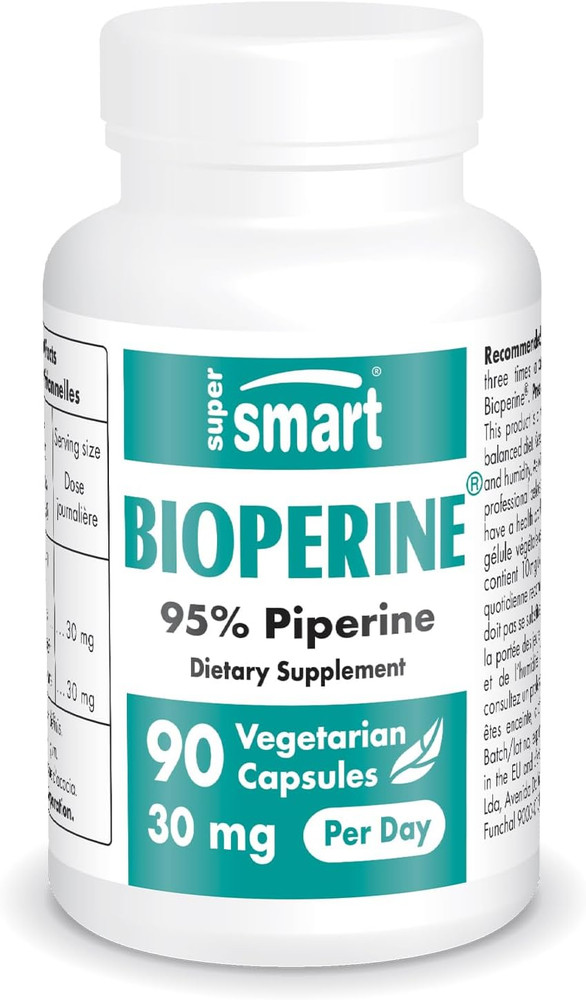 Supersmart Bioperine 30Mg per Day (95% Piperine) – Black Pepper Extract – Curcum