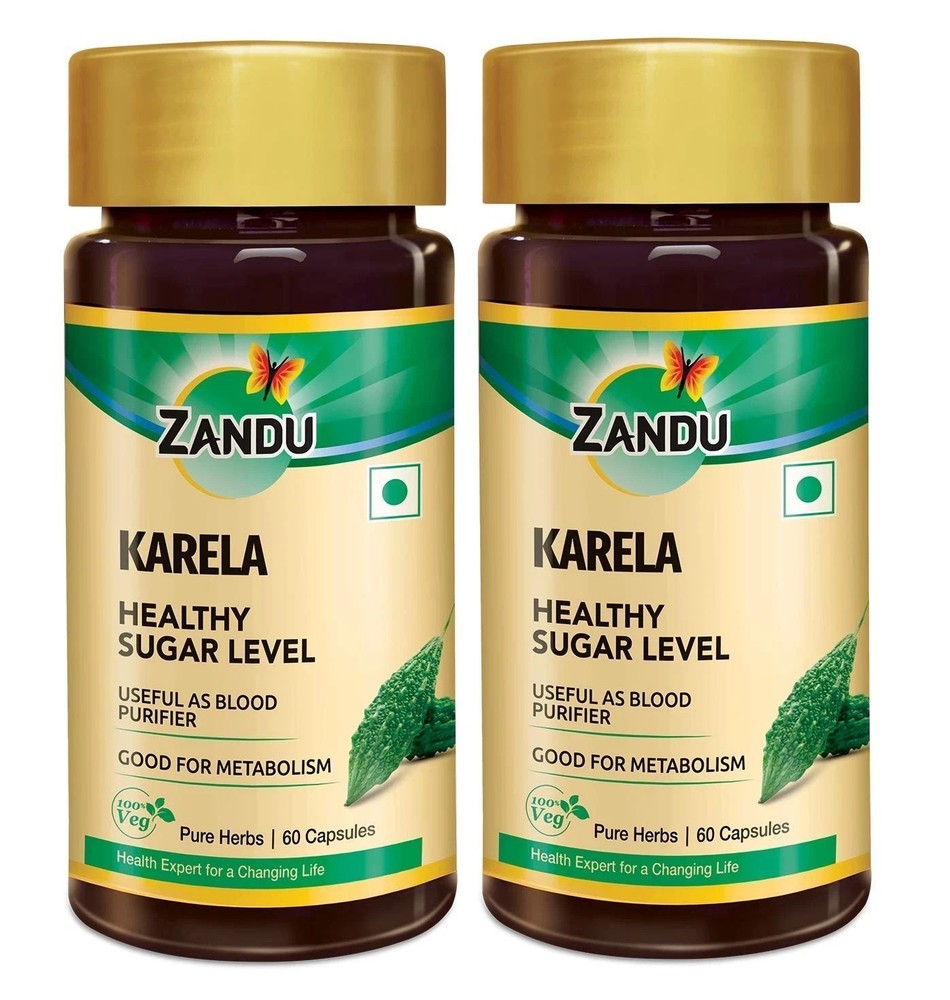 Zandu Karela Pure Herbs 60 Caps (2x) | Sugar Balance & Skin Cleanser Q421