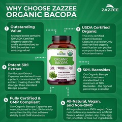 USDA Organic Bacopa 30:1 Extract, 50% Bacosides, 120 Vegan Capsules, 4 Month …