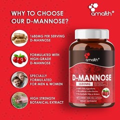AMALTH D-Mannose 1680 mg per Serving, 150 Veg Capsules, Potent & Non-GMO
