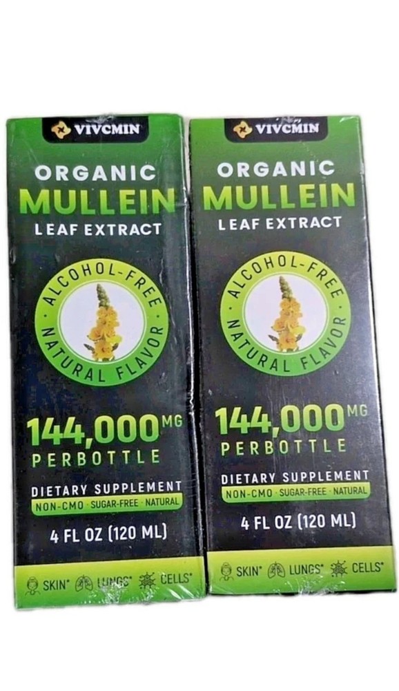 Vivcmin Mullein Leaf Extract 4 Fl OZ/120ml New Organic Sugar Free Lot Of 2