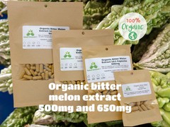 Organic Bitter Melon (Momordica charantia) 10:1 extract, 500mg and 650mg