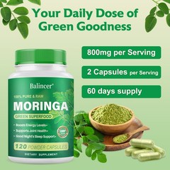 Moringa Powder 800mg Support Immune Boost Energy Natural Metabolism 240 Capsules