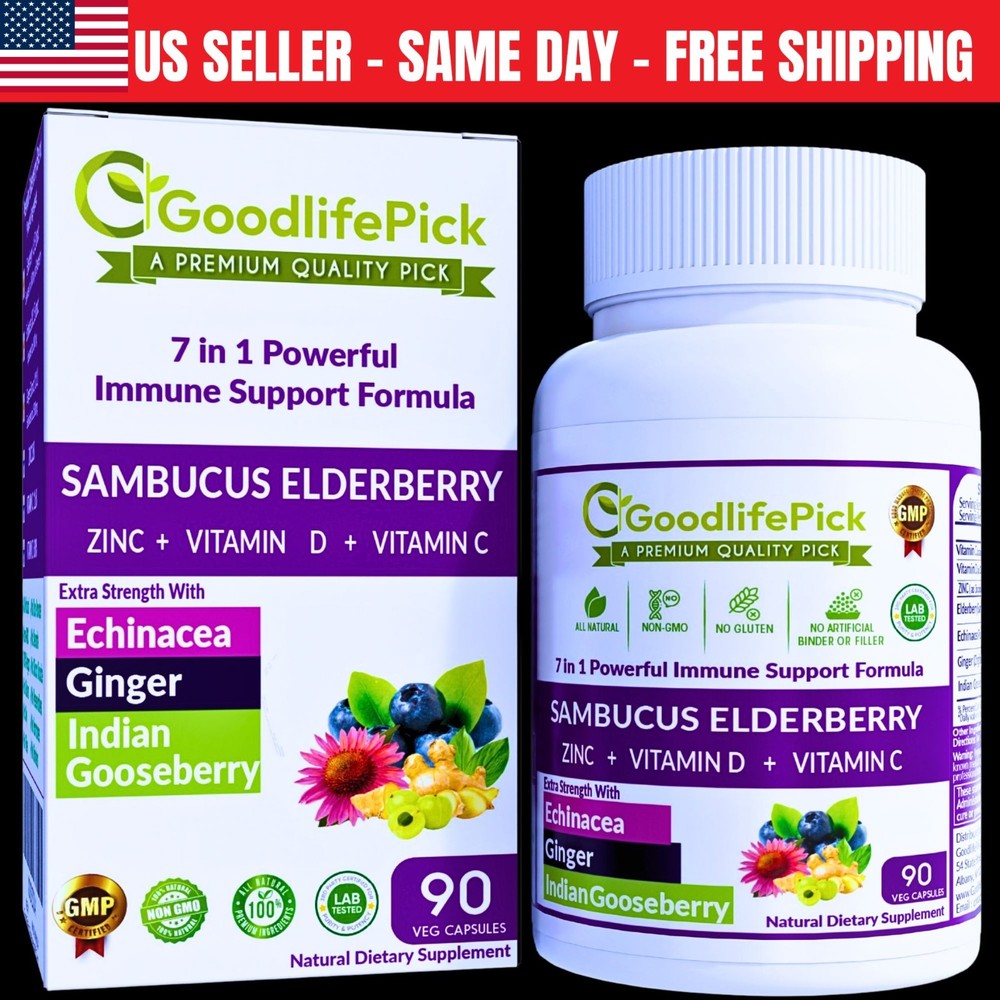7 in 1 Elderberry with Zinc Echinacea, Vitamin C & D Ginger & Amla 90 Capsules