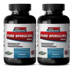Organic SPIRULINA 500mg 100% Plant-Based Dietary Powder Vitamin B-9 2Bott