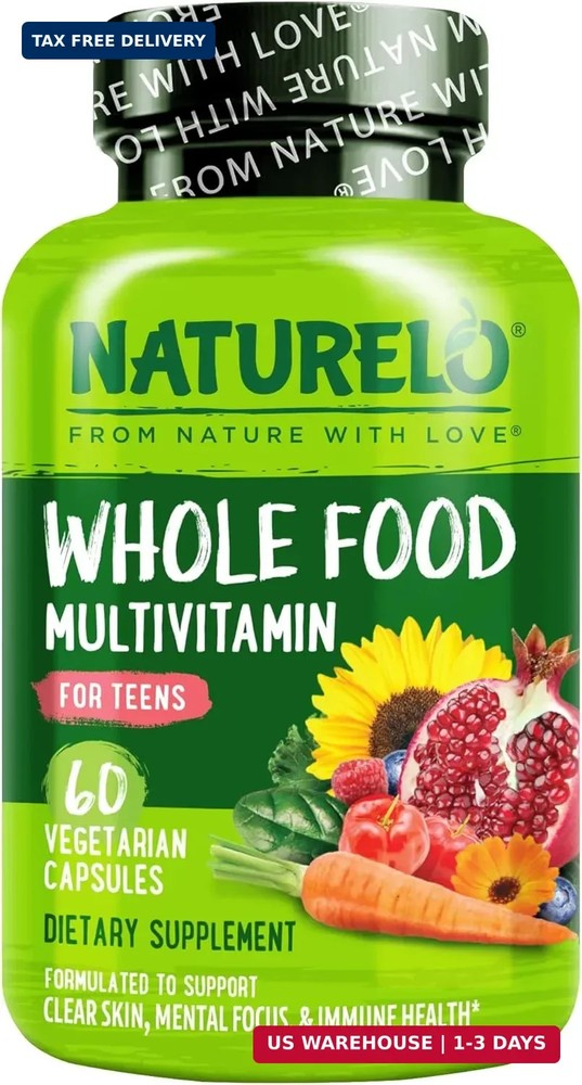 NATURELO Multivitamins for Teenage Girls/Boys, 60 Capsules, Whole Food Multivita